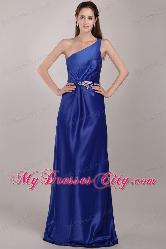 Royal Blue One Shoulder Long 2013 Prom Dress with Beading for Girl