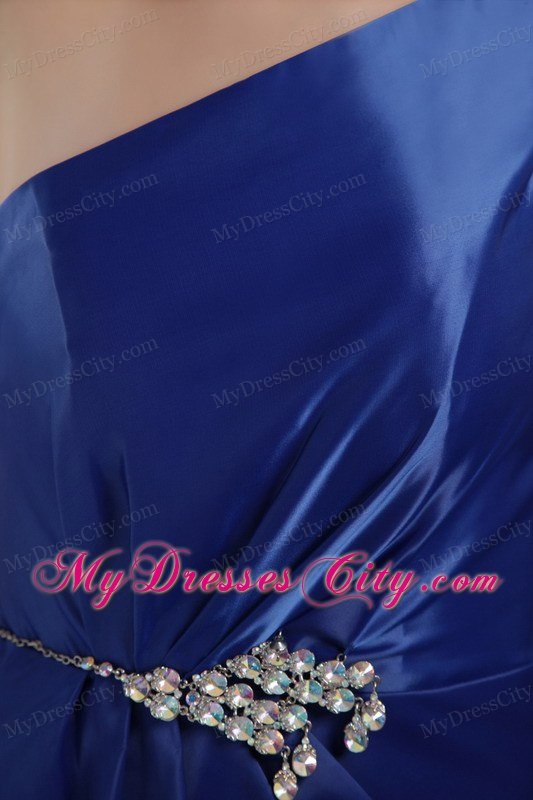 Royal Blue One Shoulder Long 2013 Prom Dress with Beading for Girl