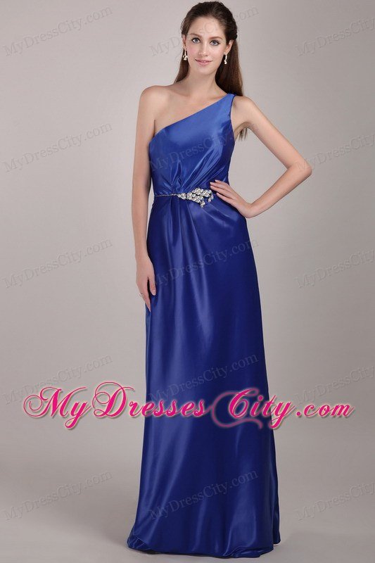 Royal Blue One Shoulder Long 2013 Prom Dress with Beading for Girl