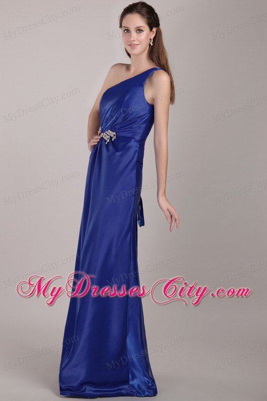 Royal Blue One Shoulder Long 2013 Prom Dress with Beading for Girl