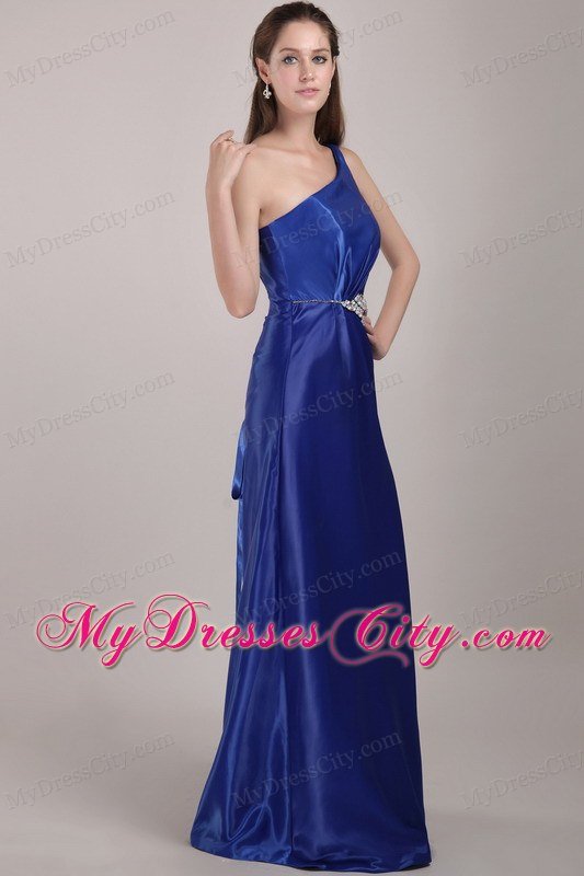 Royal Blue One Shoulder Long 2013 Prom Dress with Beading for Girl