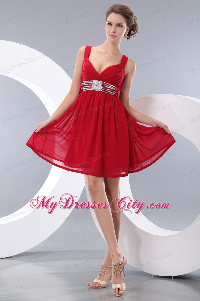 Red Empire Straps Chiffon Beading Short Prom Cocktail Dress