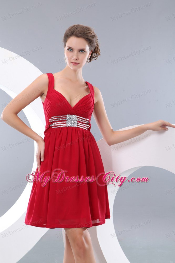 Red Empire Straps Chiffon Beading Short Prom Cocktail Dress