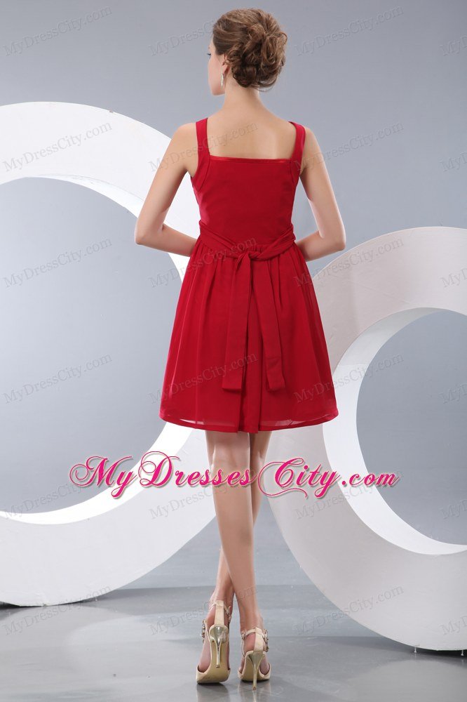 Red Empire Straps Chiffon Beading Short Prom Cocktail Dress