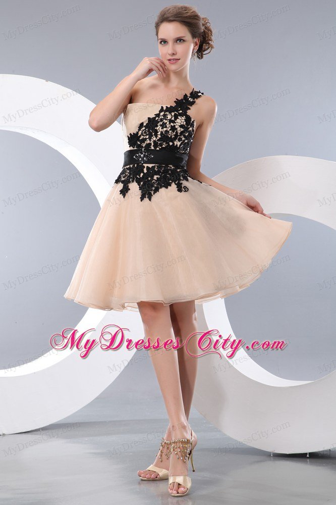 Champagne One Shoulder Prom Homecoming Dress with Appliques