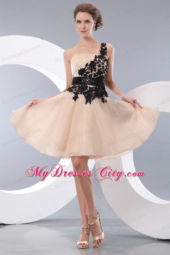 Champagne One Shoulder Prom Homecoming Dress with Appliques