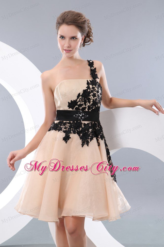 Champagne One Shoulder Prom Homecoming Dress with Appliques