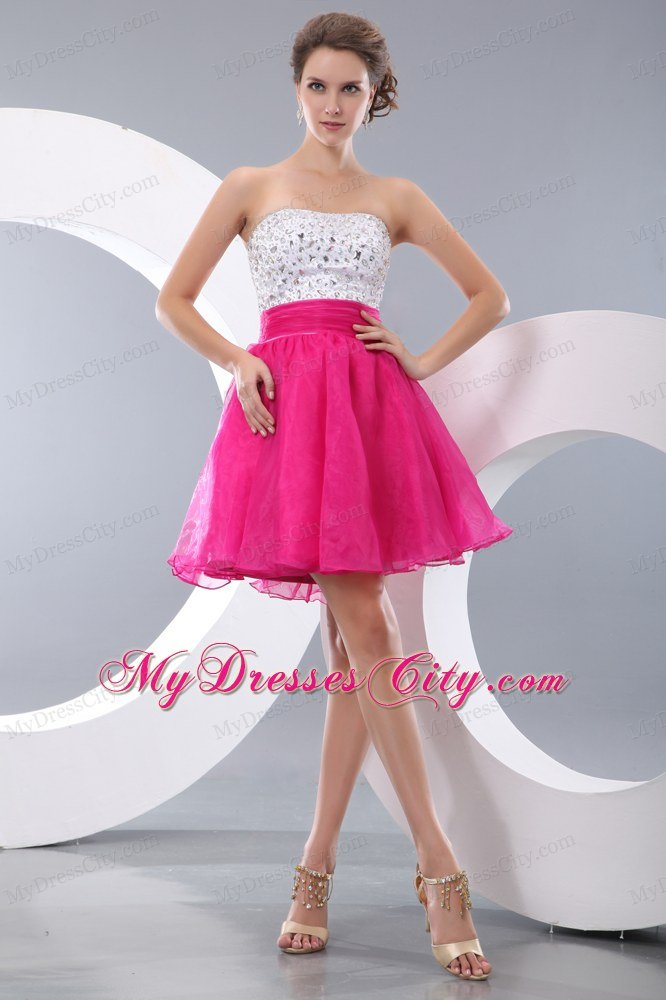 2013 Hot Pink A-line Beading Short Prom Homecoming Dress