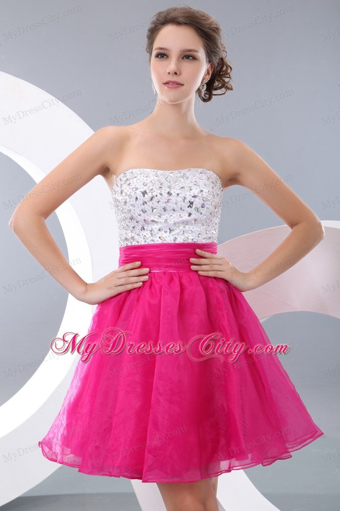 2013 Hot Pink A-line Beading Short Prom Homecoming Dress