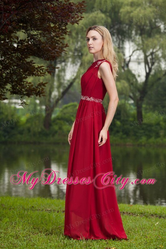 Wine Red Empire One Shoulder Beading Prom Graduation Dress