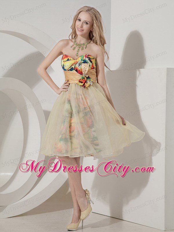 Colorful Organza Printing Short Prom Dress with Flowers for Cheap