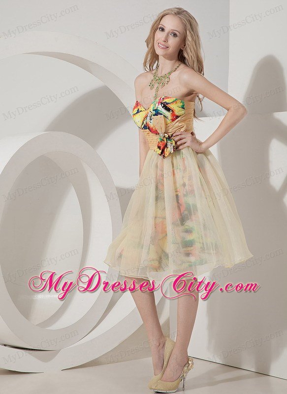 Colorful Organza Printing Short Prom Dress with Flowers for Cheap