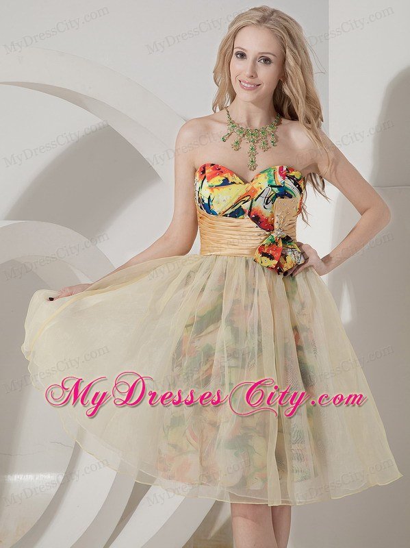 Colorful Organza Printing Short Prom Dress with Flowers for Cheap