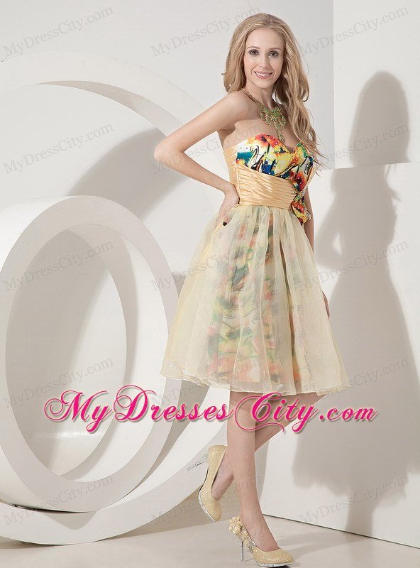 Colorful Organza Printing Short Prom Dress with Flowers for Cheap