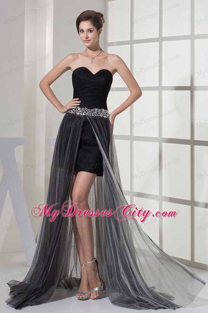 High-low Beading Sweetheart Black Prom Holiday Dress for Girl