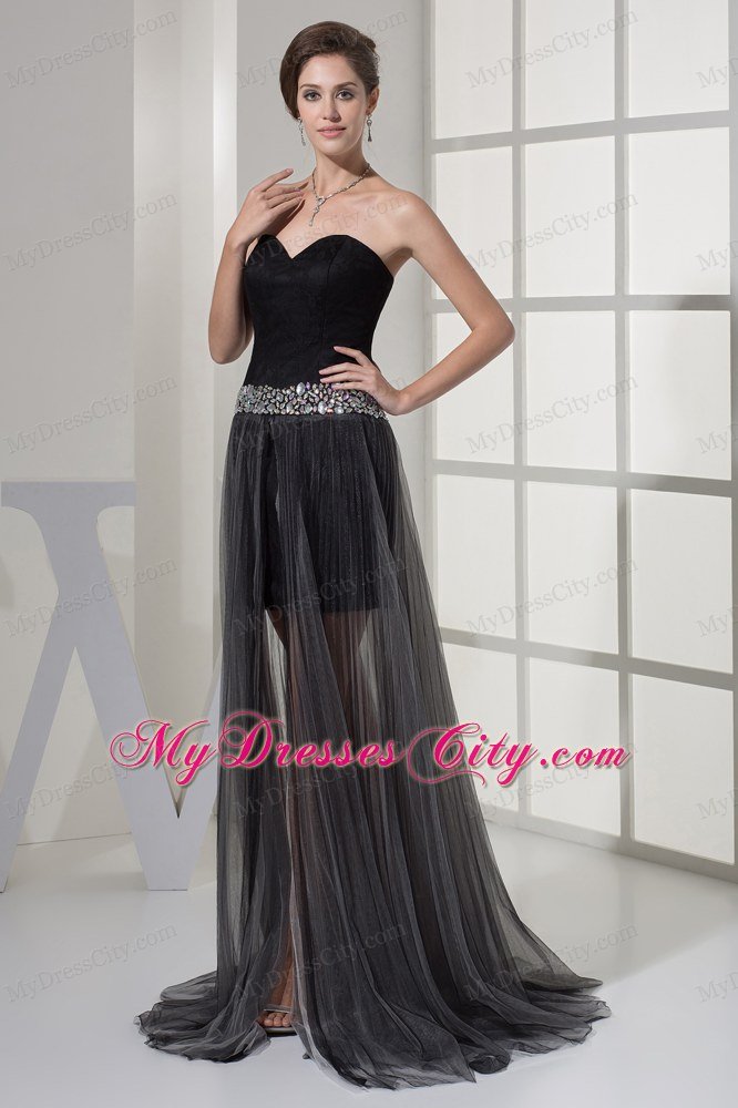 High-low Beading Sweetheart Black Prom Holiday Dress for Girl