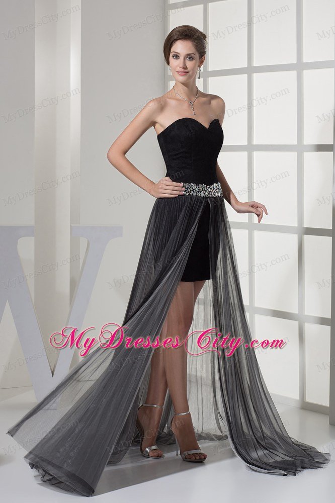 High-low Beading Sweetheart Black Prom Holiday Dress for Girl