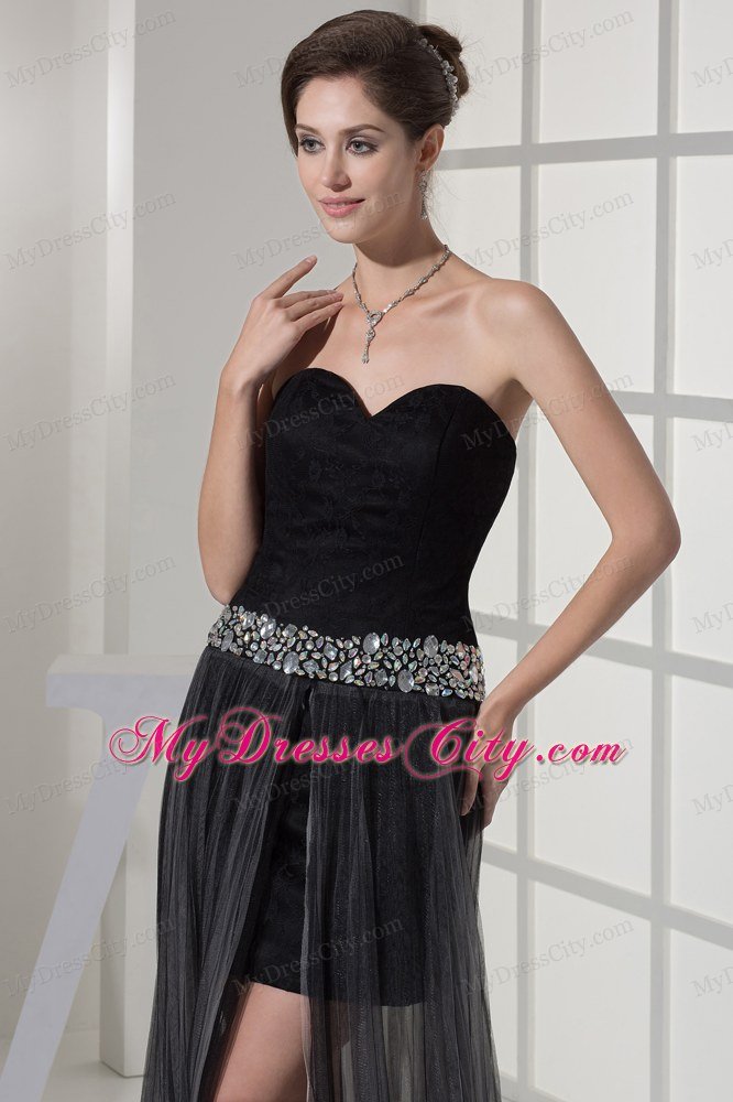 High-low Beading Sweetheart Black Prom Holiday Dress for Girl