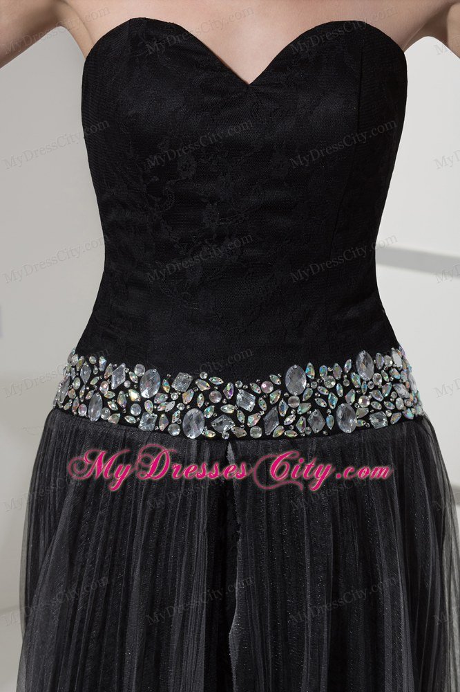 High-low Beading Sweetheart Black Prom Holiday Dress for Girl