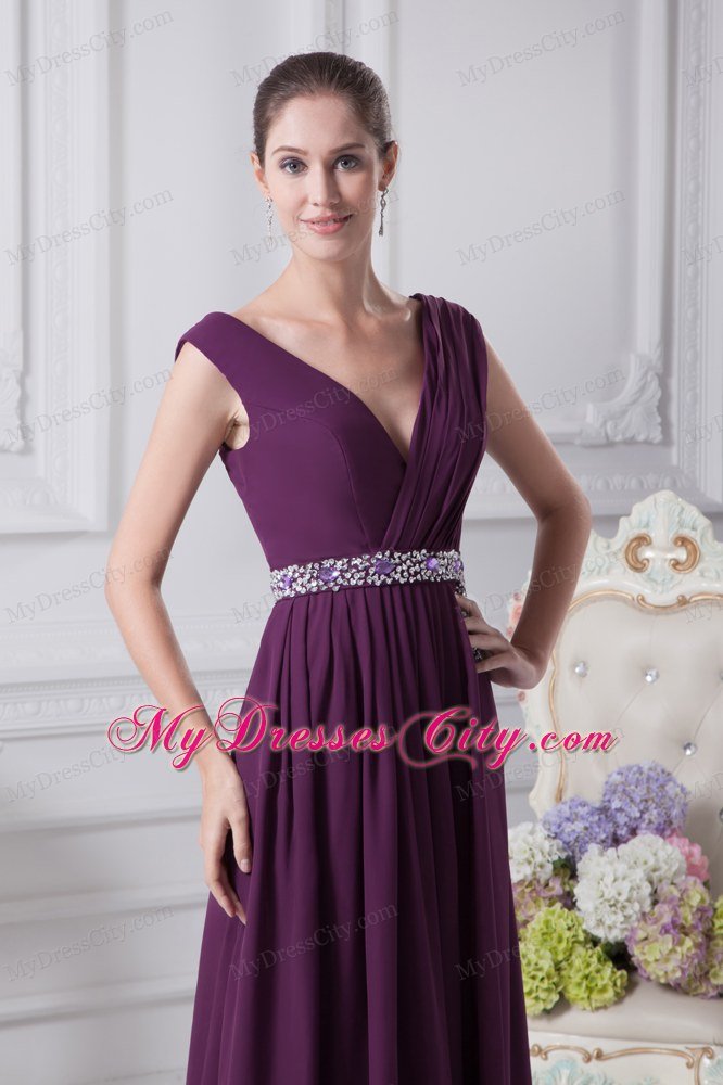 2013 V-neck Watteau Train Dark Purple Dress For Prom in Party