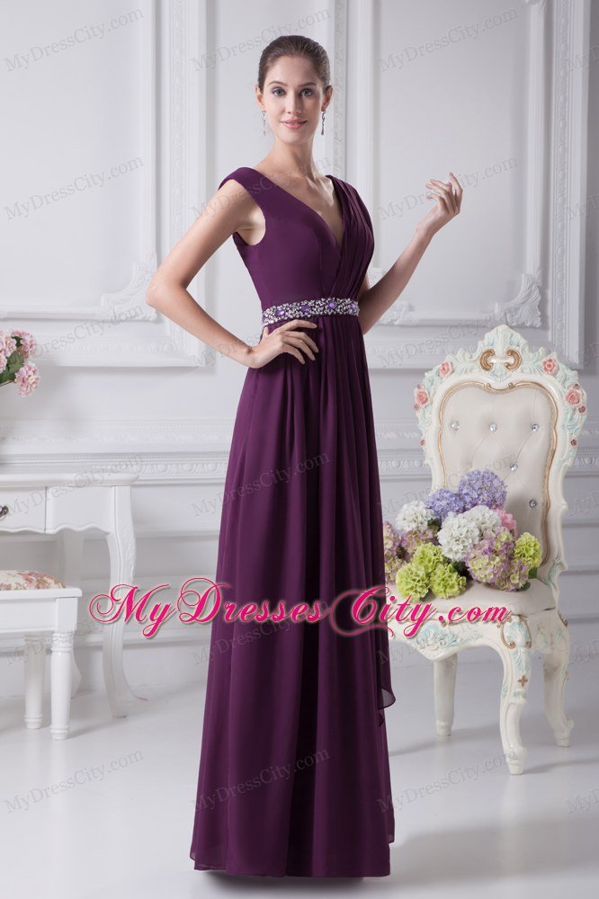 2013 V-neck Watteau Train Dark Purple Dress For Prom in Party