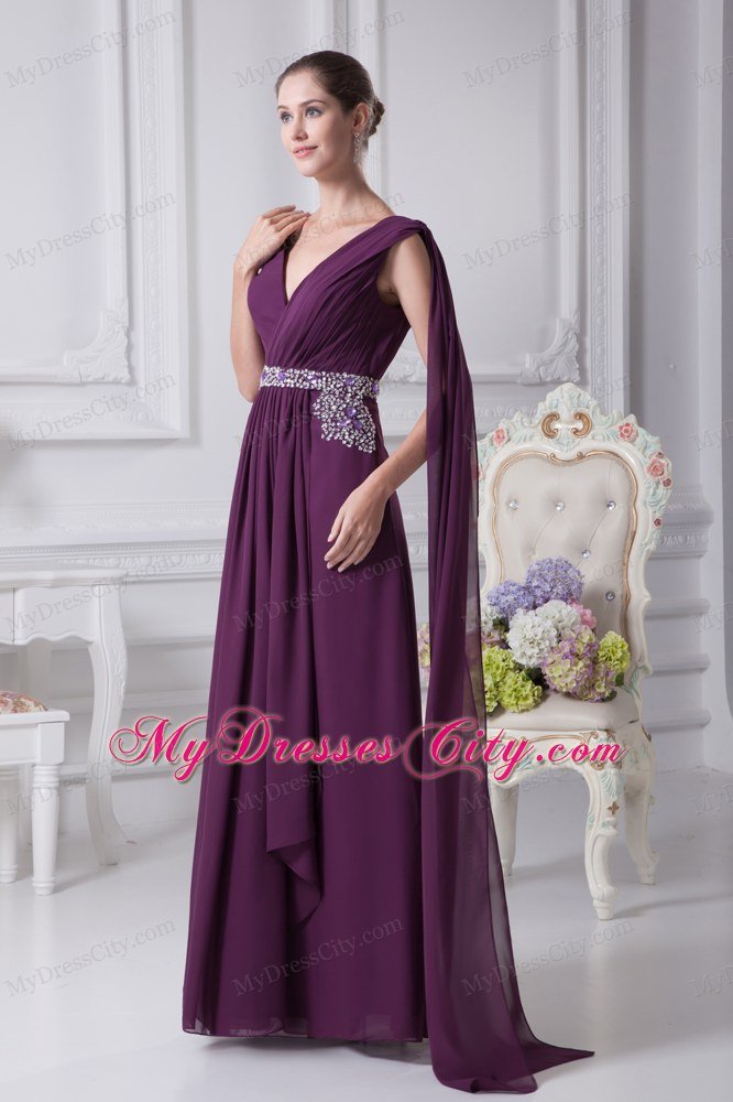 2013 V-neck Watteau Train Dark Purple Dress For Prom in Party