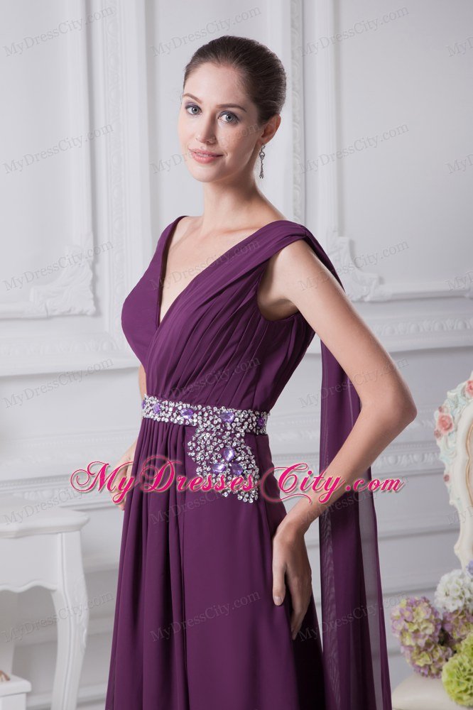 2013 V-neck Watteau Train Dark Purple Dress For Prom in Party