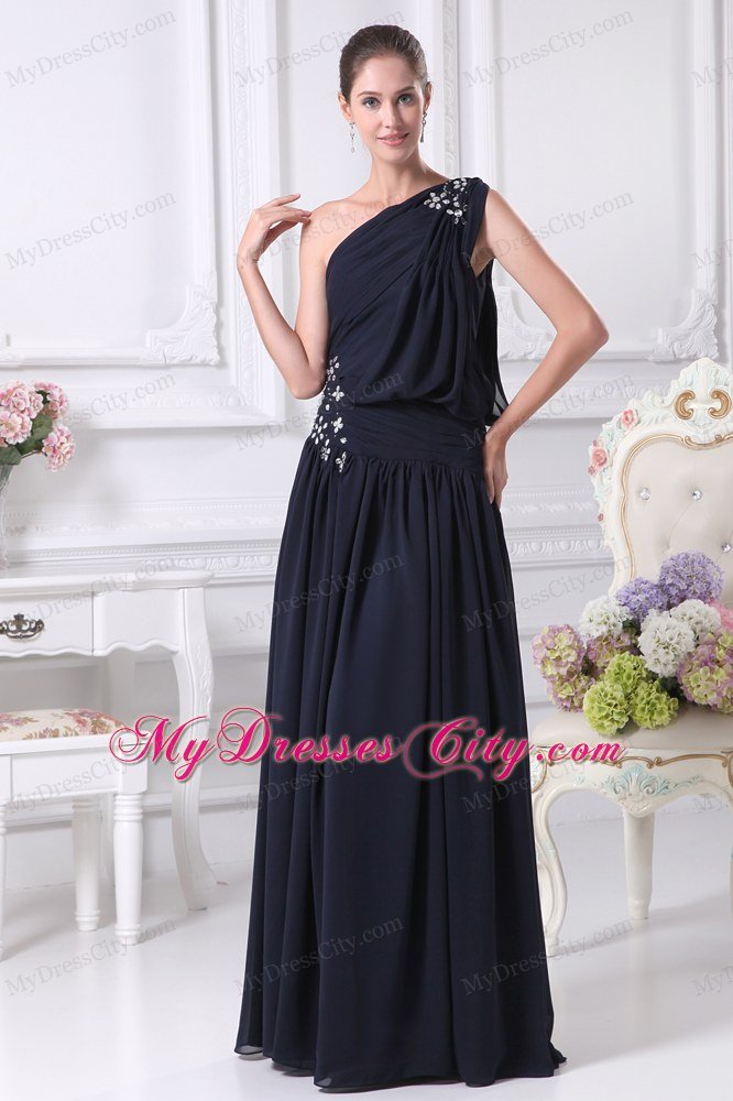 Black One Shoulder Ruches Appliques Prom Formal Dress in 2013