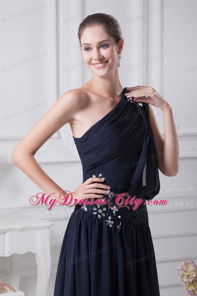 Black One Shoulder Ruches Appliques Prom Formal Dress in 2013