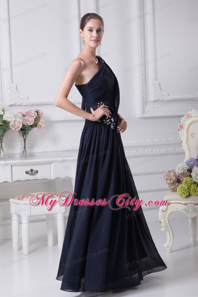 Black One Shoulder Ruches Appliques Prom Formal Dress in 2013