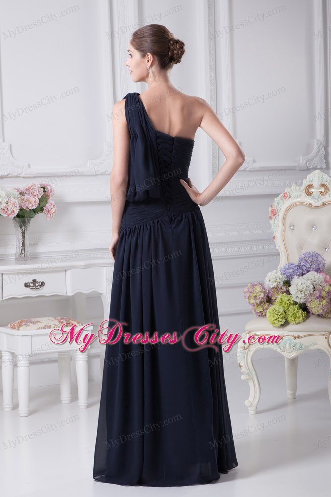 Black One Shoulder Ruches Appliques Prom Formal Dress in 2013