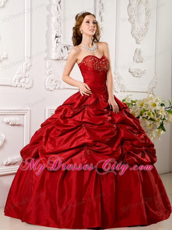 Wine Red Sweetheart Pick-ups Quinceanera Party Dress