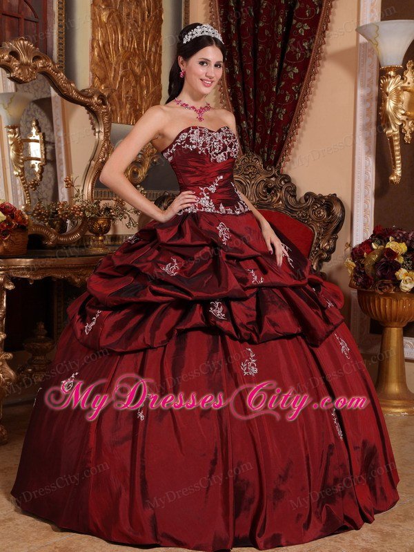 Burgundy Sweetheart Quinceanera Dress with Appliques