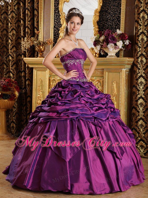 Strapless Taffeta Pick-ups Quinceanera Dress in Purple