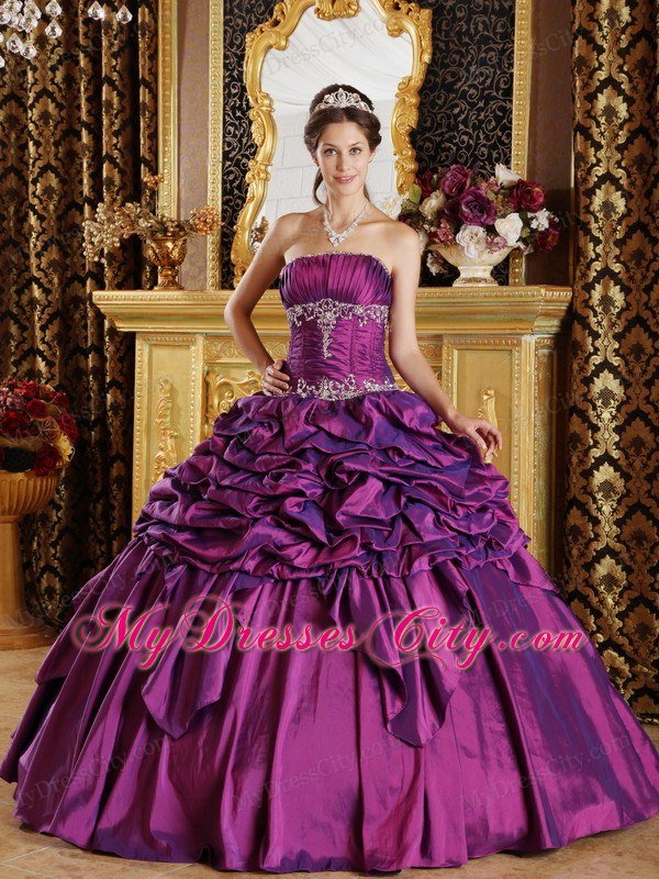 Strapless Taffeta Pick-ups Quinceanera Dress in Purple