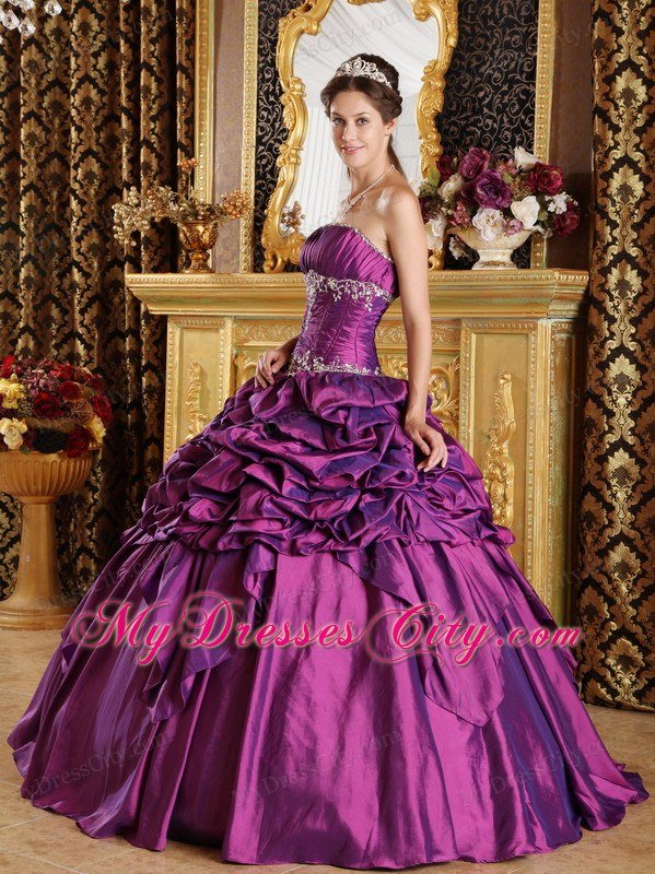 Strapless Taffeta Pick-ups Quinceanera Dress in Purple