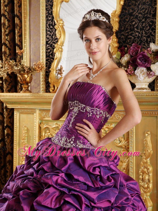 Strapless Taffeta Pick-ups Quinceanera Dress in Purple