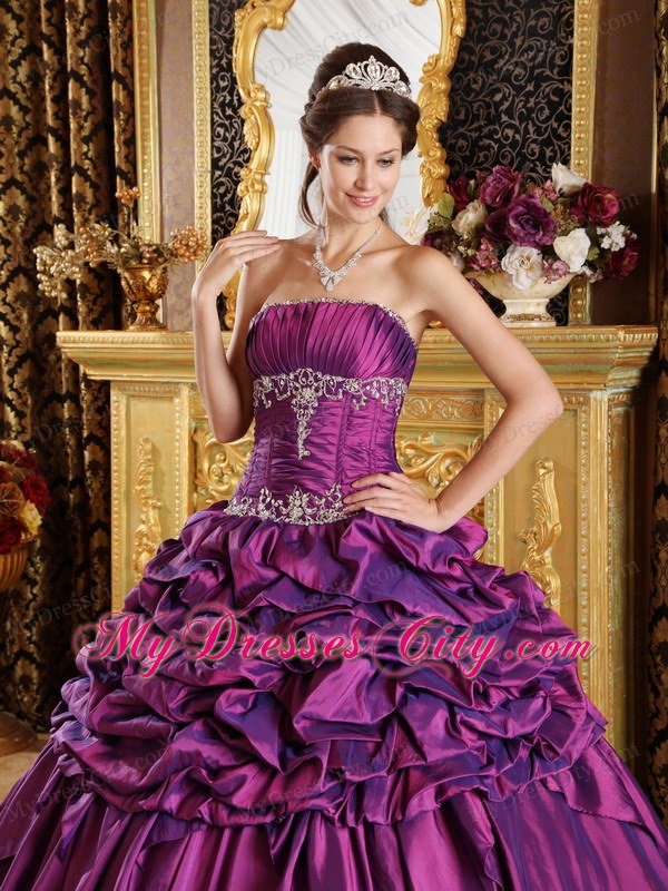 Strapless Taffeta Pick-ups Quinceanera Dress in Purple