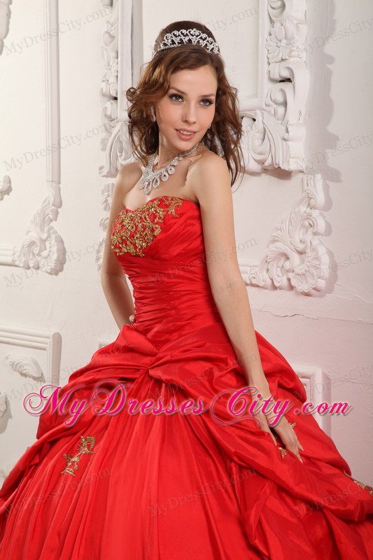 Customize Red Sweetheart Appliqued Sweet 15 Dresses