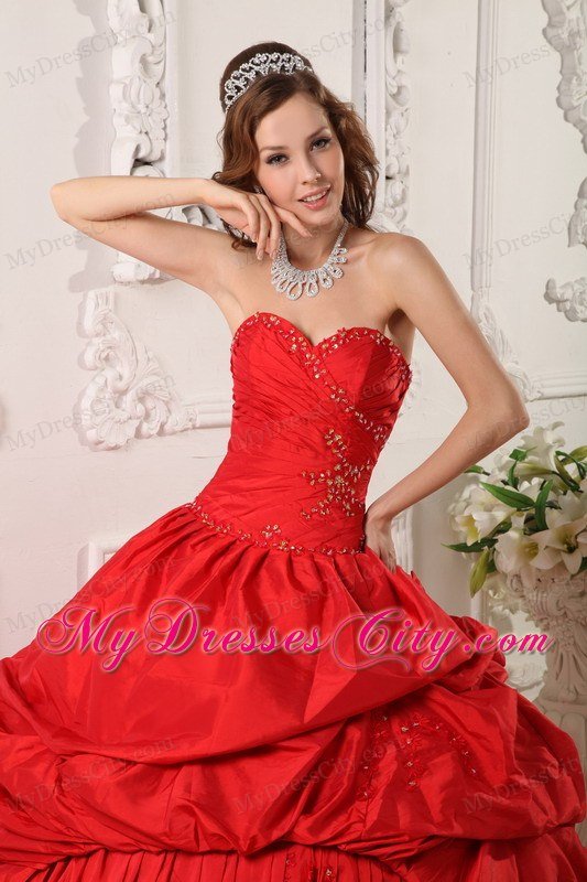 Vintage Red Sweetheart Beaded Quinceanera Party Dress