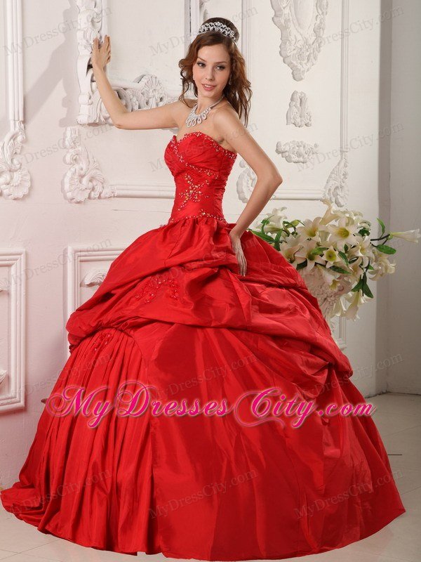 Vintage Red Sweetheart Beaded Quinceanera Party Dress