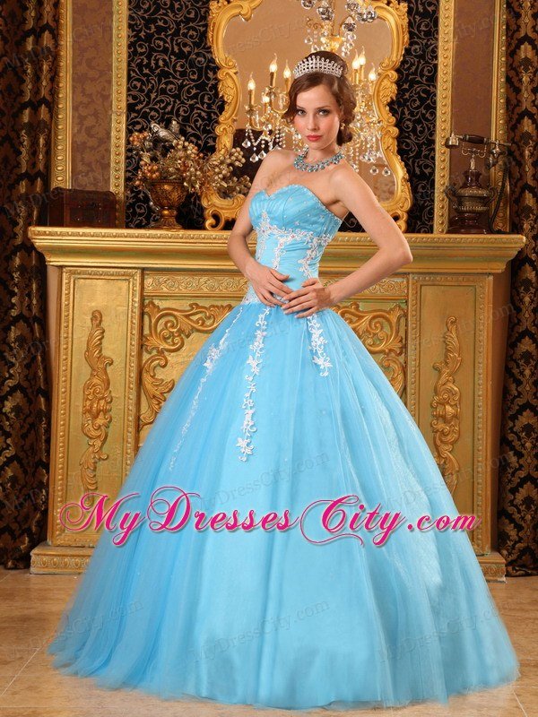 Baby Blue Sweetheart Tulle Sweet Sixteen Appliqued Dresses