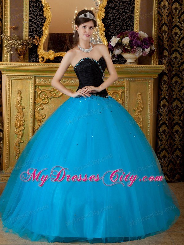 Sweetheart Black and Blue A-line Quinceanera Dress with Beading