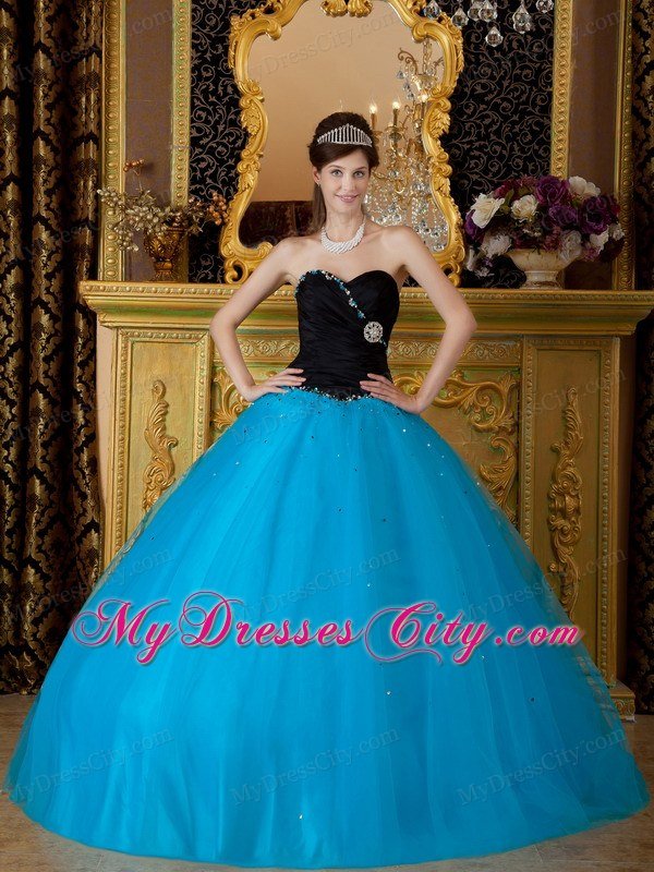 Sweetheart Black and Blue A-line Quinceanera Dress with Beading