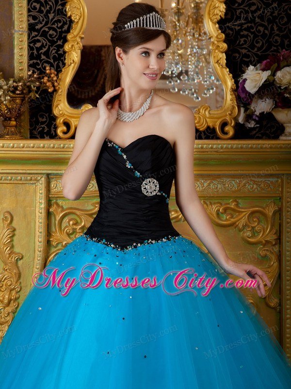 Sweetheart Black and Blue A-line Quinceanera Dress with Beading