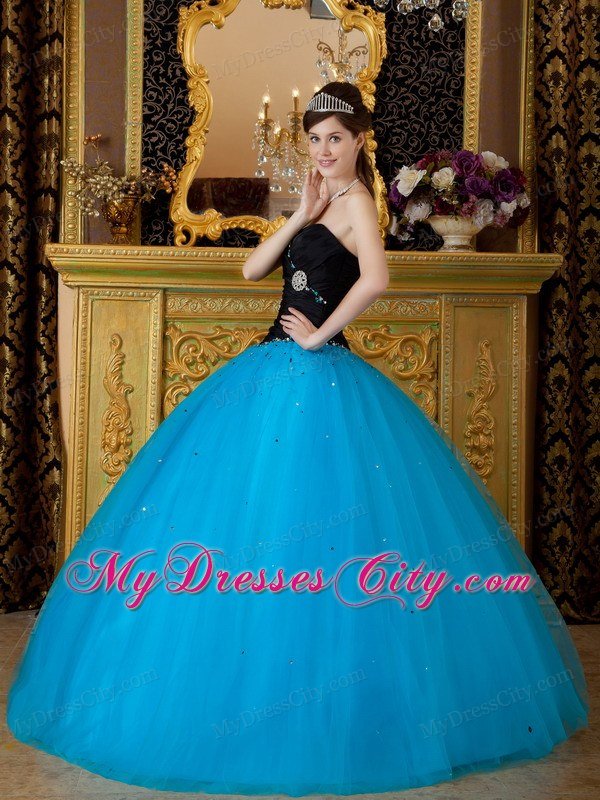 Sweetheart Black and Blue A-line Quinceanera Dress with Beading