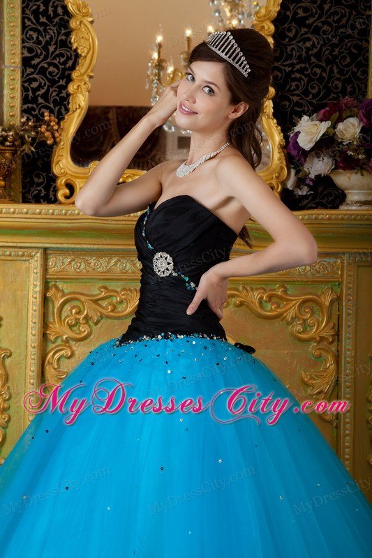 Sweetheart Black and Blue A-line Quinceanera Dress with Beading