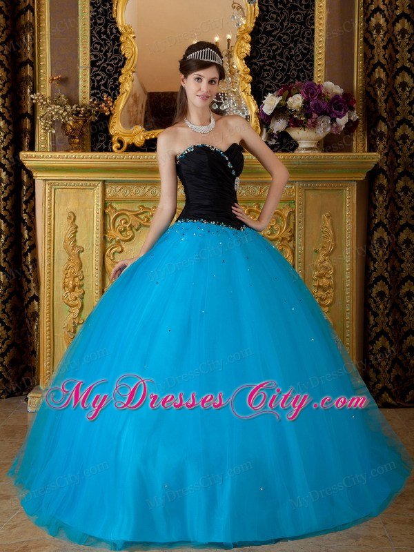 Sweetheart Black and Blue A-line Quinceanera Dress with Beading