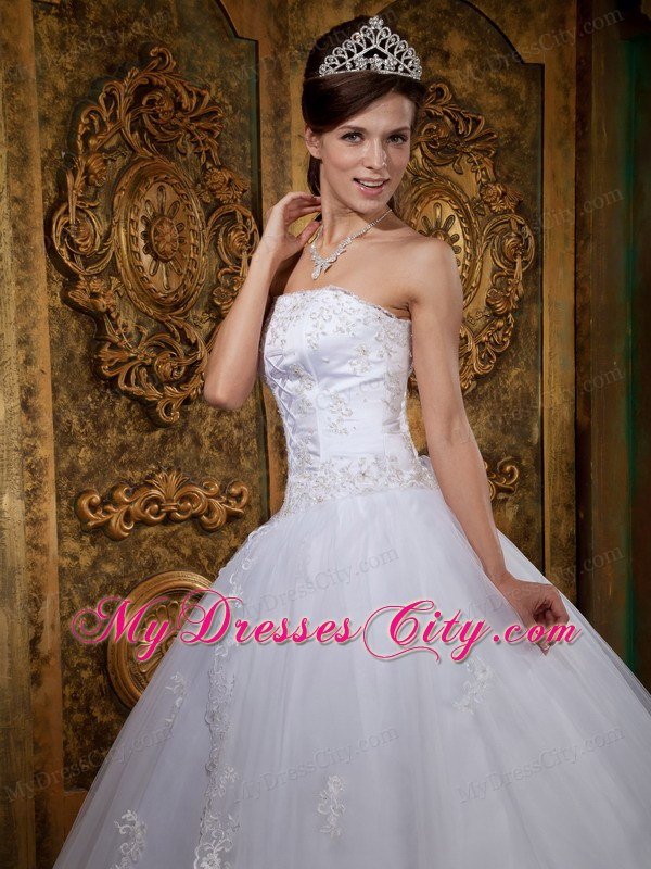 White Strapless Lace Quinceanera Dress 2013 on Sale