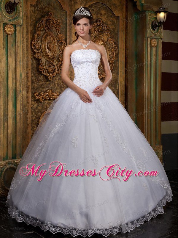 White Strapless Lace Quinceanera Dress 2013 on Sale